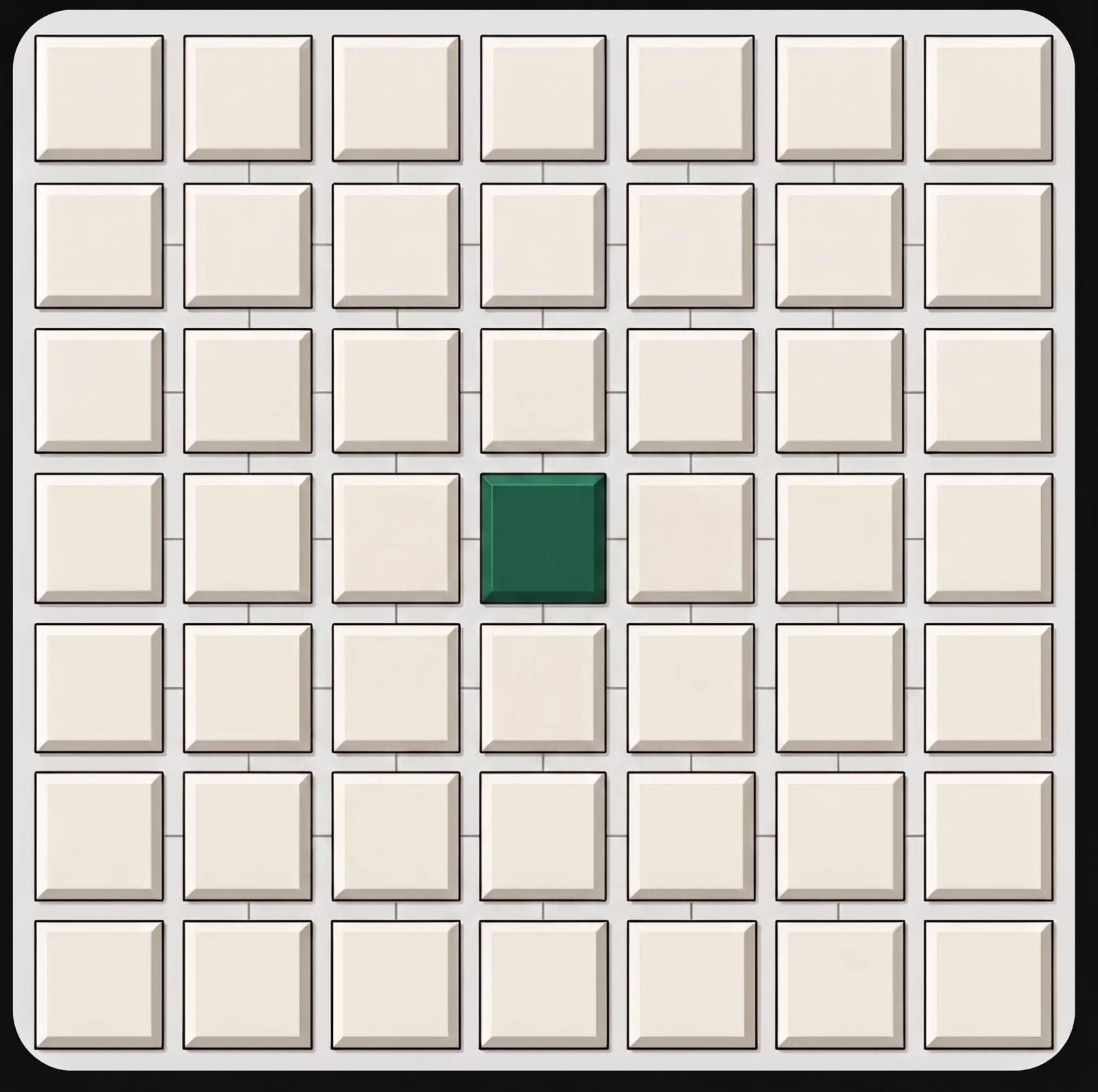 Grid of identical pale raised tiles with a single green tile.